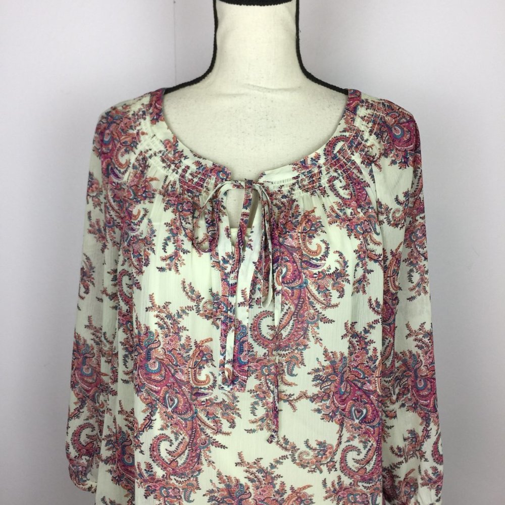 Women's Ivory Paisley Tie-Neck Blouse - Picture 4 of 14